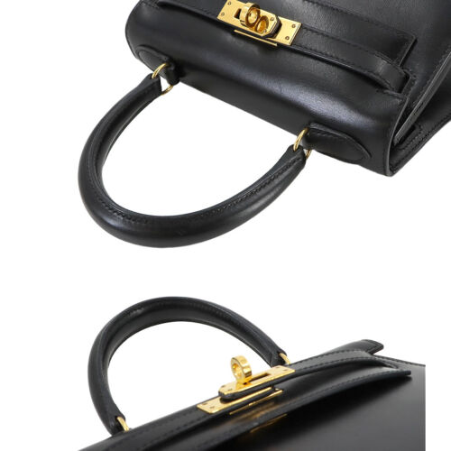 HERMES Mini Kelly 20 Hand Shoulder Bag Box Calf Leather Black Purse 90244070 - Picture 5 of 11