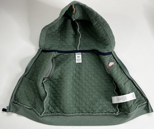 Carter's Baby Vest Hoodie Size 9m Kids Dinosaur Quilted Green Zip Up Pockets - Picture 4 of 21