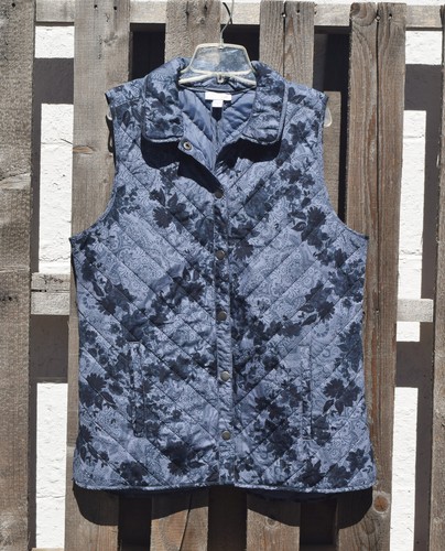 J. Jill leichte gefütterte Weste blau geblümt Paisley Druckknopfleiste Gr. S - Bild 1 von 3