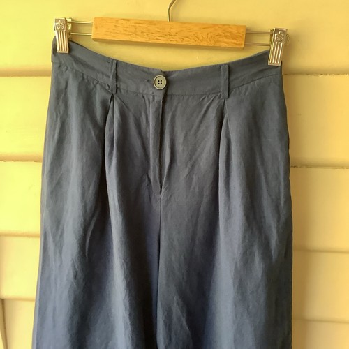 Princess Highway Pants 3/4 Wide Leg Blue Linen Blend 8 XS Pleats Pockets As New - Bild 2 von 10