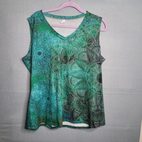 CHICYEA Damen Tank Top Shirt 2XL Karma Stretch V-Ausschnitt Grün