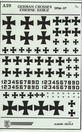 Almark 1/72 German Crosses WWI Eiserne Kreuz Iron Cross 1916-1917 A29 Decals
