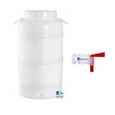 FUSTO CONTENITORE PLASTICA ALIMENTARE 50 Lt. BOCCA LARGA CON RUBINETTO DA 3/4"