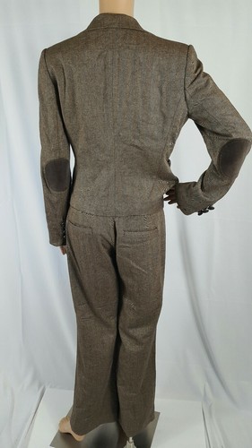 Banana Republic Womens Small Brown Wool Herringbone Pants Blazer Suit Set - Picture 7 of 12
