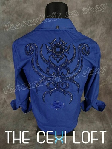 Herren WESTERN STYLE Hemd royalblau riesige Stickerei Steine RNZ Country Knopfleiste - Bild 5 von 9
