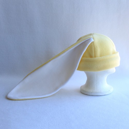 Long ear BUNNY rabbit HAT beanie LIGHT YELLOW & WHITE cosplay EASTER basket - Picture 2 of 3