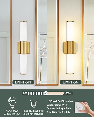 Bathroom Light Fixtures, 2-Light Vanity Lights for Brushed Gold-Milk Glass - Picture 2 of 14