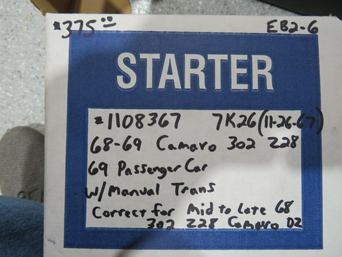 1968-69 Camaro 302 Z28 Starter Dated 7K26 (11/26/67)--GM#1108367--Restored! - Picture 6 of 6