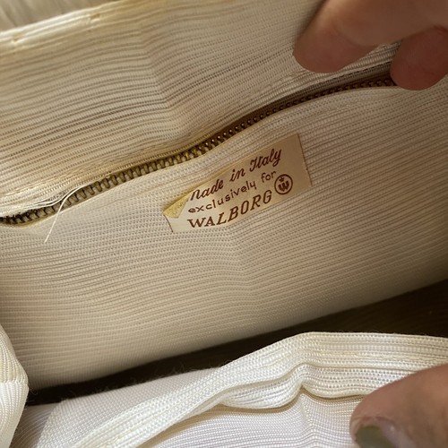 Vintage Walborg Italy cream white bead and radiant straw frame purse - Picture 12 of 20