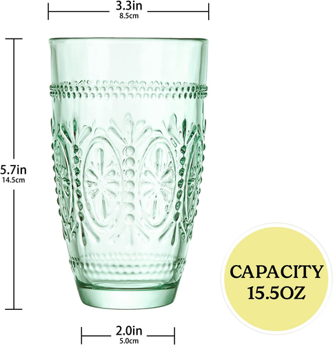 Colored Vintage Drinking Glasses Set of 4, 15.5 Oz Romantic Embossed Water Glass - Picture 2 of 12