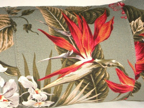 Tropical Hawaiian Cotton Barkcloth Fabric LUMBAR PILLOW ~Pali-Sage- - Picture 1 of 2
