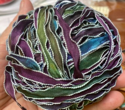curly ribbon 1/4'' rayon white edge 3yds purple forest made in USA