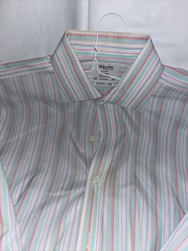 MENS T.M LEWIN 16.5" COLLAR LONG SLEEVE (33)  STRIPED COTTON DOUBLE CUFF SHIRT - Picture 2 of 3