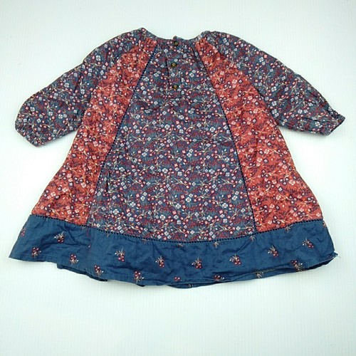 Pumpkin Patch Floral Baby Dress Size 6-12 Months 0 Red Blue Long Sleeve - Picture 6 of 7