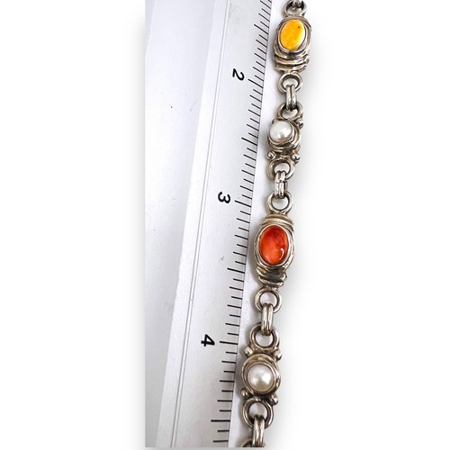 Bracelet femme à bascule mode en argent sterling 925 maillons perles de corail 17g 8