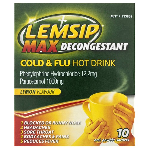 2 x Lemsip Max Decongestant Cold & Flu Fever Relief Lemon Powder Hot Drink 10 Pk - Picture 5 of 12