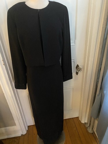 VESTIDO DE NOCHE BROOKS BROTHERS LARGO NEGRO CINTURA CON CUENTAS CON CHAQUETA-TALLA 12- ¡NUEVO SIN ETIQUETAS!! - Imagen 5 de 13
