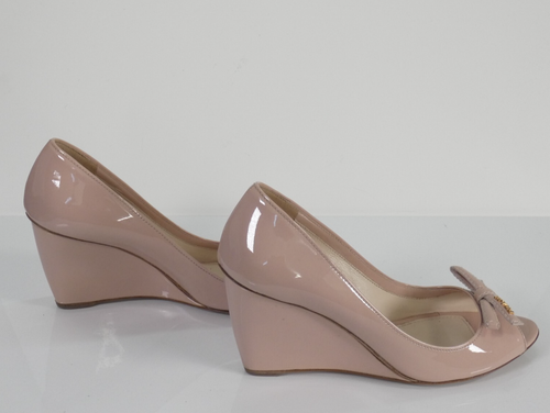 Prada Shoes Wedge Heels Bow Peep Open Toe Nude Powder Pink Size EU 36.5 UK 3.5 - Picture 10 of 24