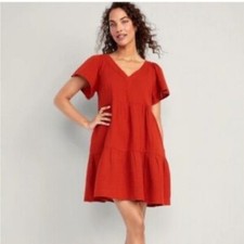 Old Navy V-Neck Tiered Mini Swing Dress Color: Scarlet Size XL