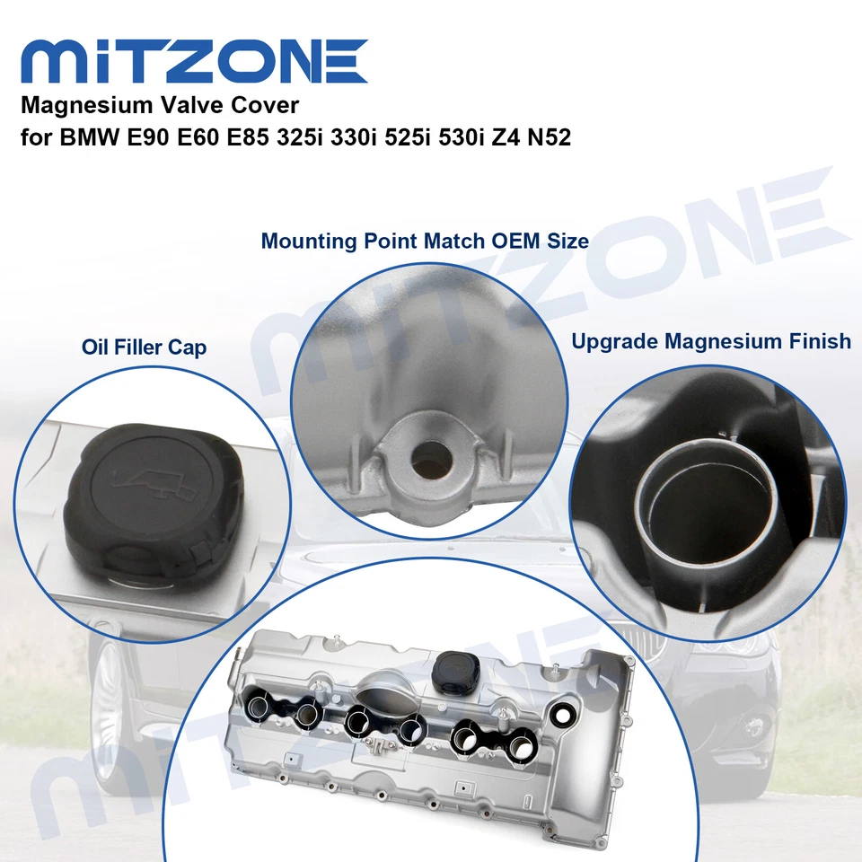 Cubierta de válvula de magnesio para BMW E90 E60 E85 325i 330i 525i 530i Z4 2006 2007 N52🚗 Foto 4 de 4