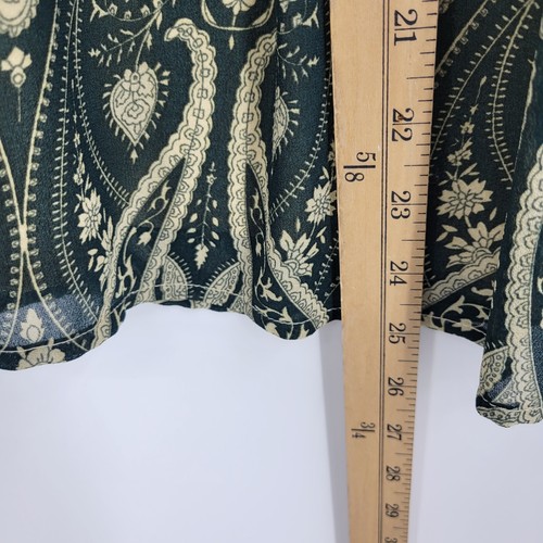 Skies Are Blue Top Womens Medium Green Tan Boho Print Flowy Bell Sleeve Blouse - Picture 5 of 8