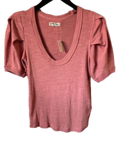 We The Free Womens Short Puff Sleeve Scoop Neckline Papaya Tee Small Bohemian - Picture 2 of 8