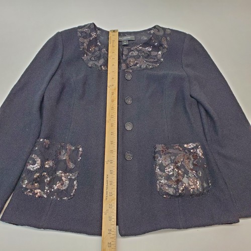 St. John Evening Jacket Pant Suit Black Lace Shimmer Metallic Embellished Sz 8/2 - Picture 6 of 20