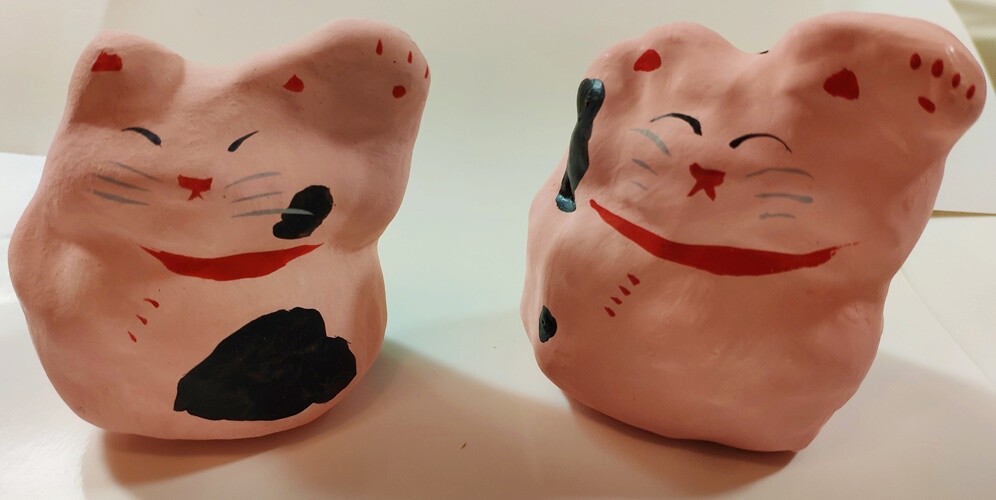 Maneki Neko Beckoning Lucky Cat JAPAN JAPANESE Parentchild pair papier