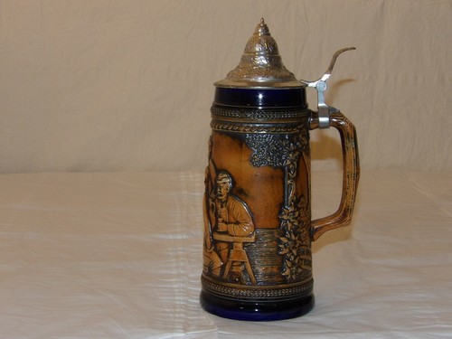 VINTAGE GERMAN HAND PAINTED GERZ MERRY TIMES SCENE BEER STEIN 11 1/2" - Picture 2 of 5