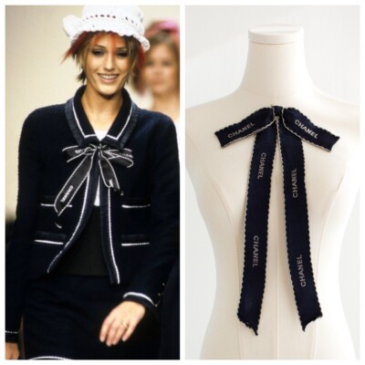 Chanel Vintage S/S 1994 Navy Blue White Logo Bow Ribbon 94P