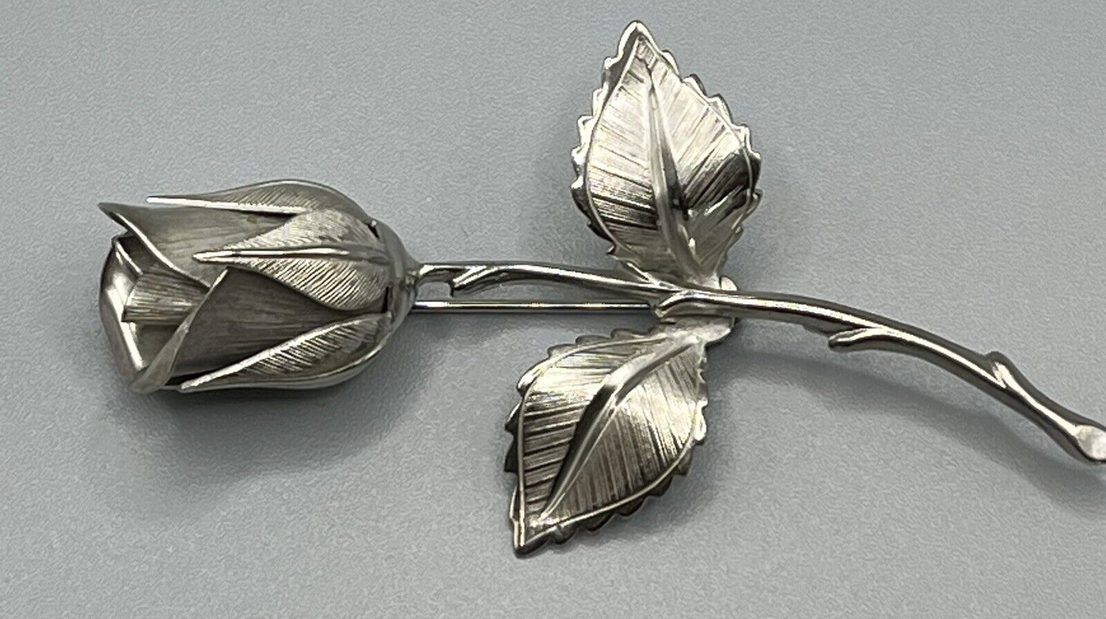 Vintage Giovanni Rose Bud Brooch  Pin Silver Tone… - image 5