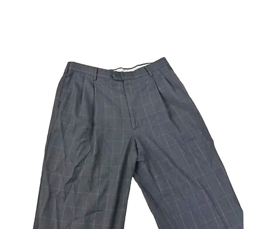Pantalones de vestir Alan Fusser 100 % lana gris crema ventana plisada con puños talla 36x32 - Imagen 2 de 14