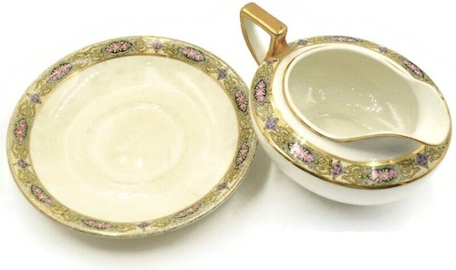 Antikes Homer Laughlin Vandemere Milchkännchen und Untertasse Goldrand Rosen Art Deco - Bild 5 von 16