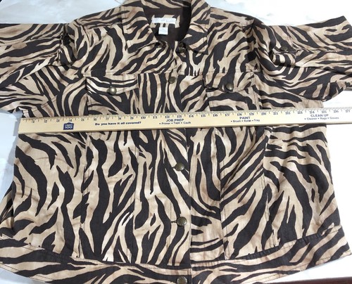 Lucy & Laurel Brown Leopard Print 100% Linen Long Sleeve Button Jacket Sz 3X - Picture 4 of 9