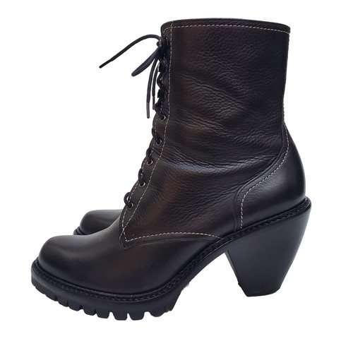 VIA SPIGA Black Leather Lace Up Lug Sole Combat Ankle Boots Heels Sz 6.5 BRAZIL - Picture 5 of 12