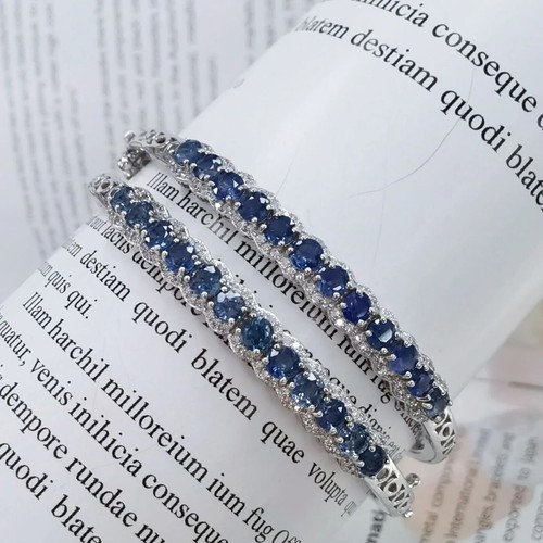 Natural Sapphire Bangle Bracelet VVS1 3.5mm 925 Sterling, Sapphire Bangle - Picture 2 of 6
