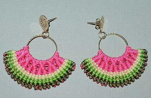 South American Bohemian Artisan Handwoven Macramé Ceremonial Earrings, Colombia - Picture 4 of 4