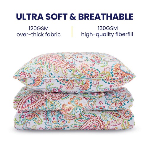 SLEEP ZONE 3-Piece Printed Quilt Set - King Size - Lightweight Reversible Set | - Picture 2 of 7
