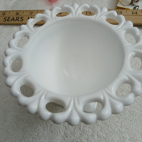 Cuenco de pedestal de vidrio de leche prensado en relieve Indiana años 60 - Imagen 5 de 8