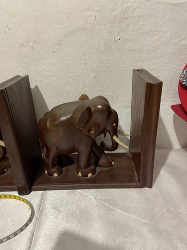 SOPORTES DE LIBROS ANTIGUOS ELEFANTE madera tropical pesada madera dura Midcentury - Imagen 7 de 9