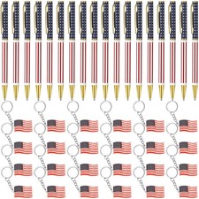 Huquary 48 Pcs Independence Day Metal Ballpoint Pens American Flag Keychain S...