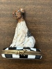 New ListingPeint Main Limoges Box - Brown And White Terrier Dog On Checkerboard Base