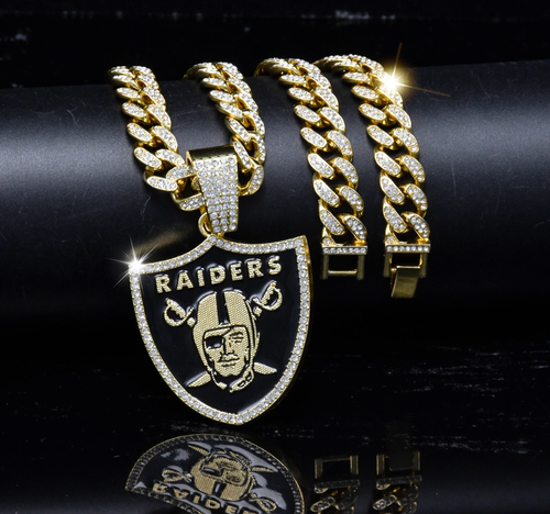 Las Vegas Raiders Edelstein Kette Halskette 24" Gold Silber Anhänger 3,5"x3" Fan Schmuck - Bild 5 von 11