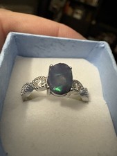 Black Opal, Sterling Silver Ring - Hand Crafted Genuine lightening Ridge Opal