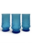 Anchor Hocking Rain Flower Tumblers, Vintage Aqua Retro Crackle Glass Set