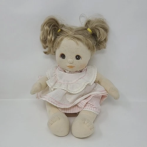 Vtg 1985 My Child Doll Blonde Brown Eyes Original Pink Striped Dress Outfit