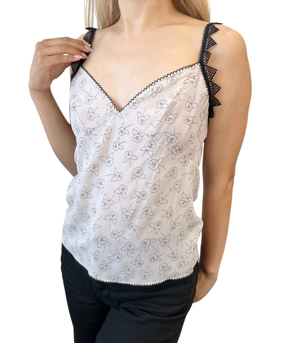 CHANEL Vintage 03P CC Logo Floral Camisole Top #38 Gray