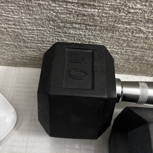 10 lb Coated Rubber Hex Dumbbell Pair Set Of 2 Gym Weight WORKS EUC - Picture 4 of 11