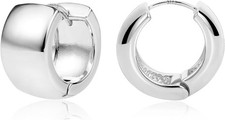 Chunky Silver Hoop Earrings - Sterling Silver Small Thick Huggie Hoops for Women