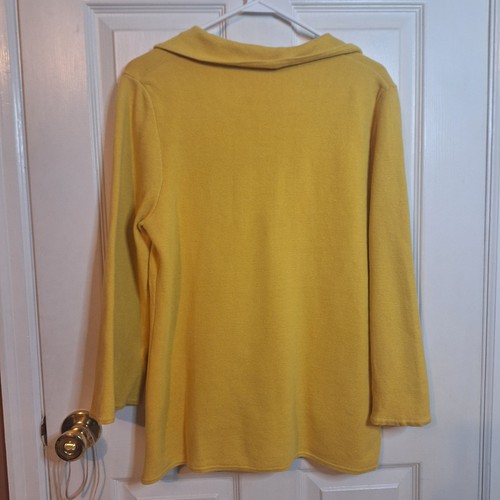 Escio Mustard Yellow Knit Cardigan Sweater Abalone Shell Snap Coastal Size M - Picture 2 of 12